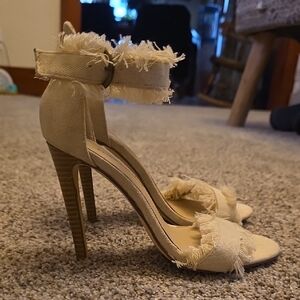 Stylish Beige Frayed High Heels